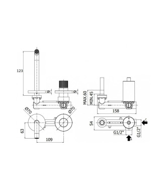 MISCELATORE LAVABO AD INCASSO, CON BOCCA L. 123 MM PAFFONI SERIE JO JO104CR70