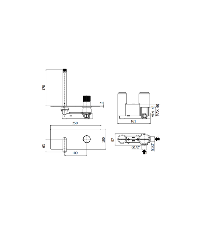 MISCELATORE LAVABO AD INCASSO CON BOCCA L. 178 MM PAFFONI SERIE JO JO105CR