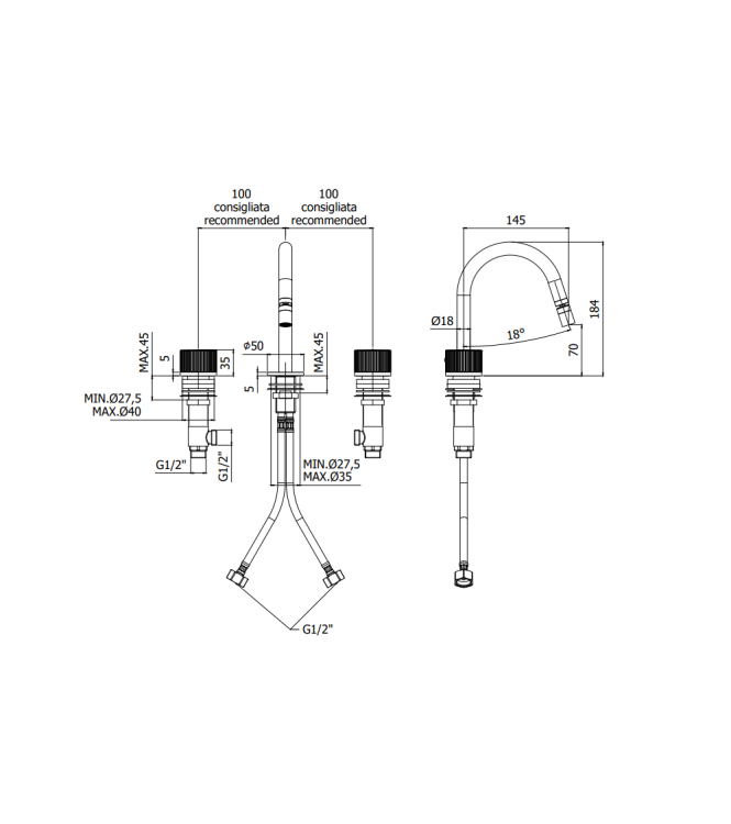 MISCELATORE LAVABO AD INCASSO CON BOCCA L. 248 MM PAFFONI SERIE JO JO106NO70