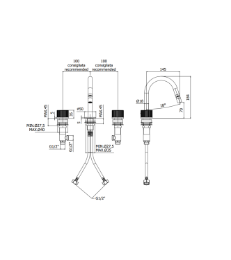 MISCELATORE LAVABO AD INCASSO CON BOCCA L. 248 MM PAFFONI SERIE JO JO106NO70