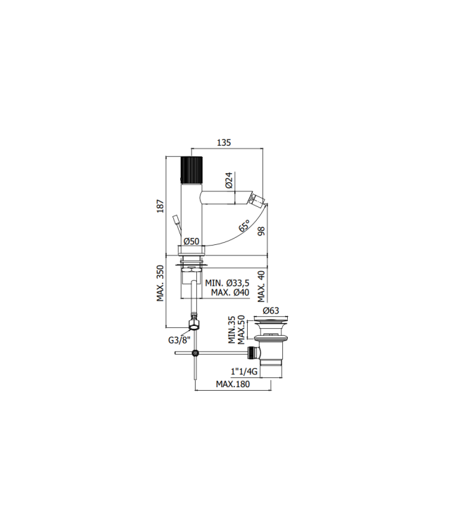 MISCELATORE BIDET CON SCARICO AUTOMATICO PAFFONI SERIE JO JO135NO