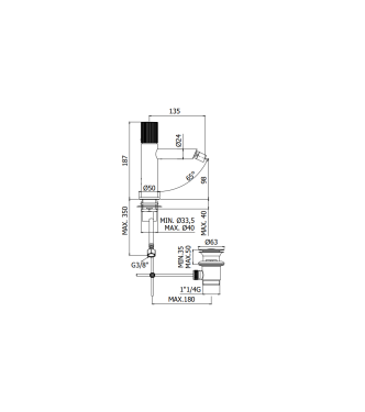 MISCELATORE BIDET CON SCARICO CLIC-CLAC PAFFONI SERIE JO JO131KNO