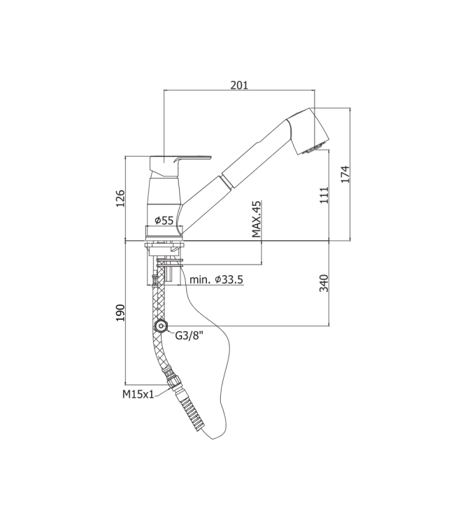 Miscelatore lavello monocomando con doccetta estraibile Paffoni serie Blu BLU183CR