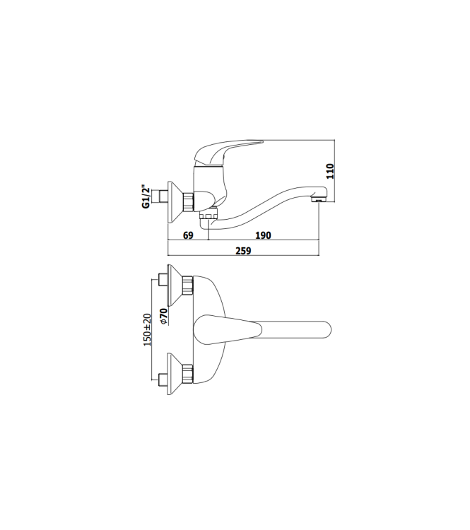 Miscelatore monocomando per lavello a parete Paffoni serie Duemila DU161CR