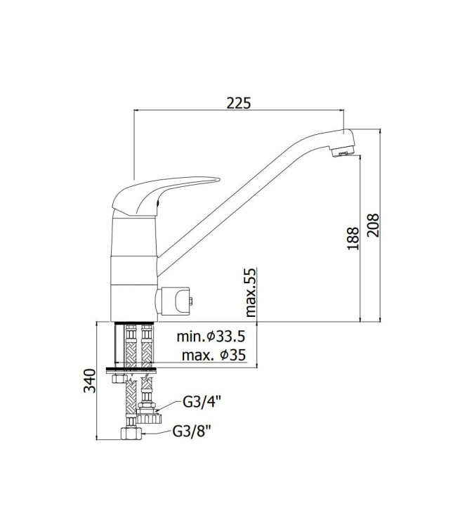 Miscelatore monocomando per lavello con attacco lavastoviglie Paffoni serie Duemila DU184CR