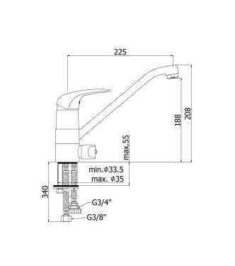 Miscelatore monocomando per lavello con attacco lavastoviglie Paffoni serie Duemila DU184CR