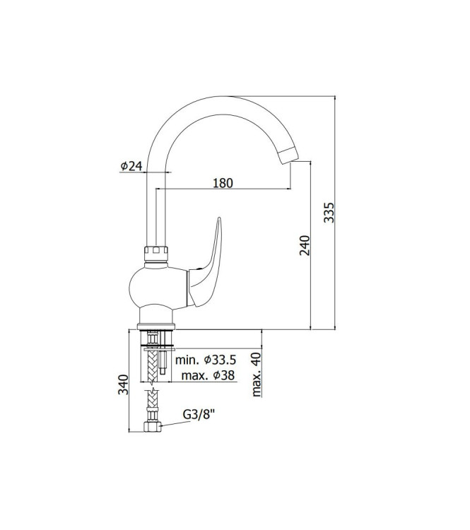 Miscelatore monocomando per lavello con canna orientabile Paffoni serie Duemila DU180CR