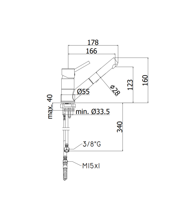 Miscelatore monocomando per lavello con doccetta estraibile Paffoni serie Birillo BI183CR-RED