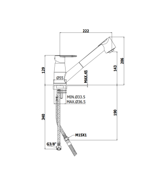 Miscelatore monocomando per lavello con doccetta estraibile Paffoni serie Candy CA183CR