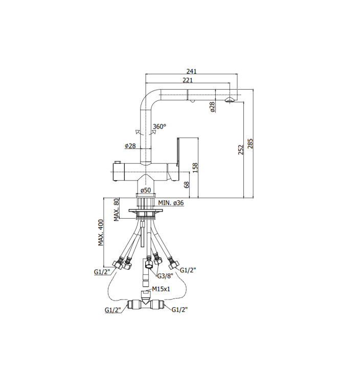 Miscelatore monocomando per lavello con doccetta estraibile Paffoni serie Ringo RIN295CR-MET