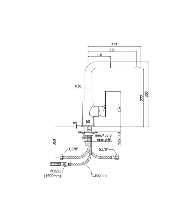 Miscelatore monocomando per lavello con doccetta estraibile Paffoni serie Sly SY185CR