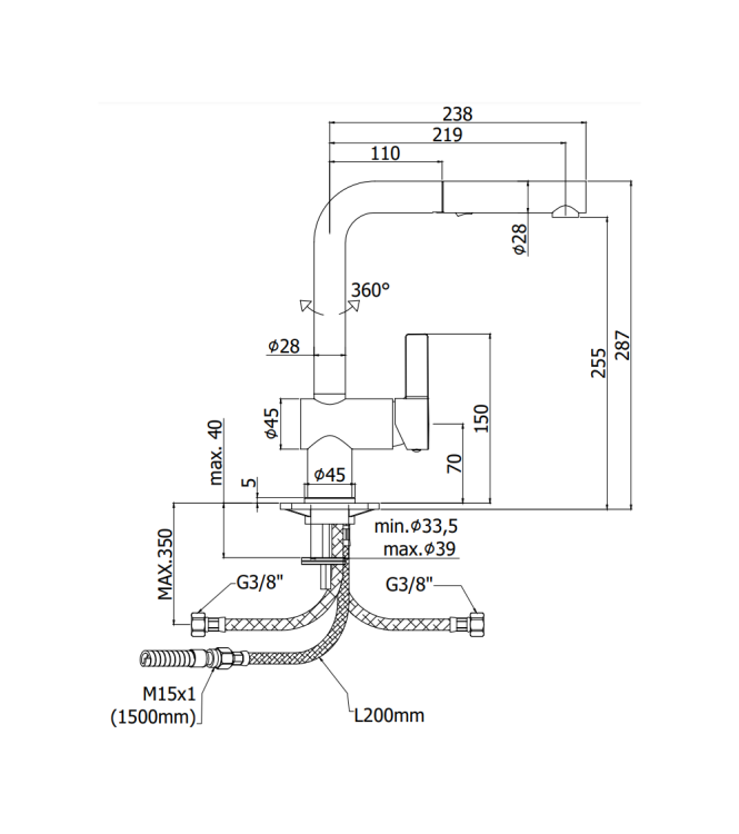 Miscelatore monocomando per lavello con doccetta estraibile Steel Looking Paffoni serie Rock RO285ST
