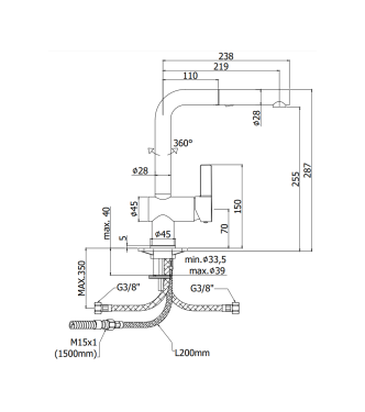 Miscelatore monocomando per lavello con doccetta estraibile Steel Looking Paffoni serie Rock RO285ST