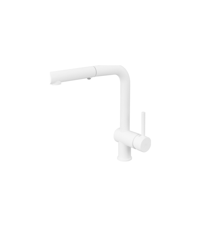 Miscelatore monocomando per lavello con doccino estraibile bianco opaco Paffoni serie Light LIG285BO-MET