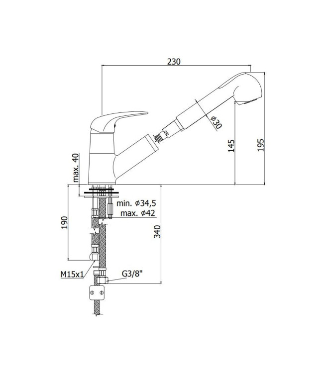 Miscelatore monocomando per lavello con doccino estraibile Paffoni serie Duemila DU183CR