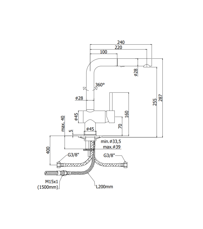 Miscelatore monocomando per lavello con doccino estraibile Paffoni serie Light LIG285CR-MET
