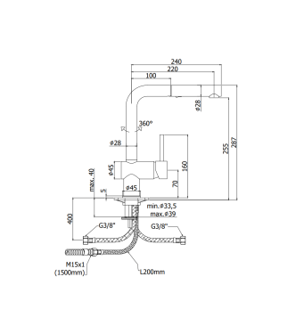 Miscelatore monocomando per lavello con doccino estraibile Paffoni serie Light LIG285CR-MET