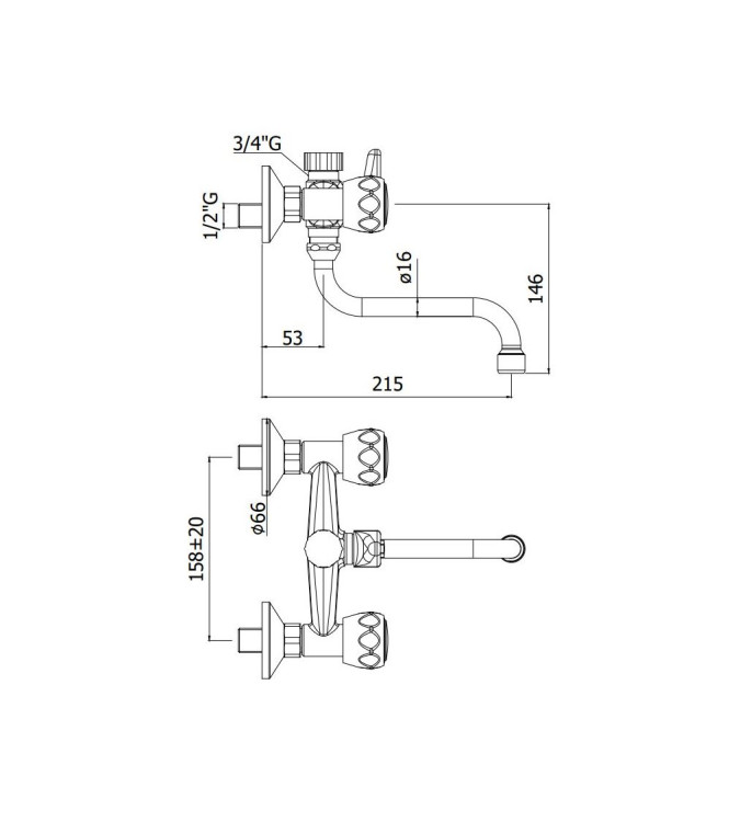 Gruppo lavello a muro con canna orientabile Paffoni serie Danubio DA169CR
