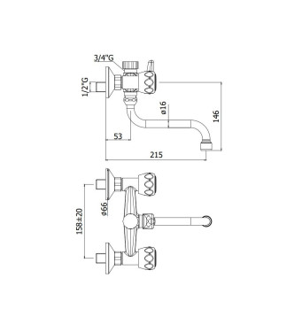 Gruppo lavello a muro con canna orientabile Paffoni serie Danubio DA169CR