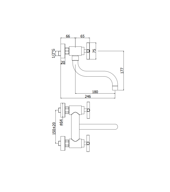 Gruppo lavello a muro con canna orientabile Paffoni serie Quattro QTV161CR