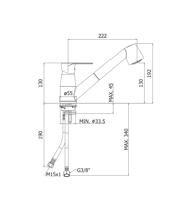 Miscelatore per lavello monocomando con doccetta estraibile Paffoni serie Lime LM183CR