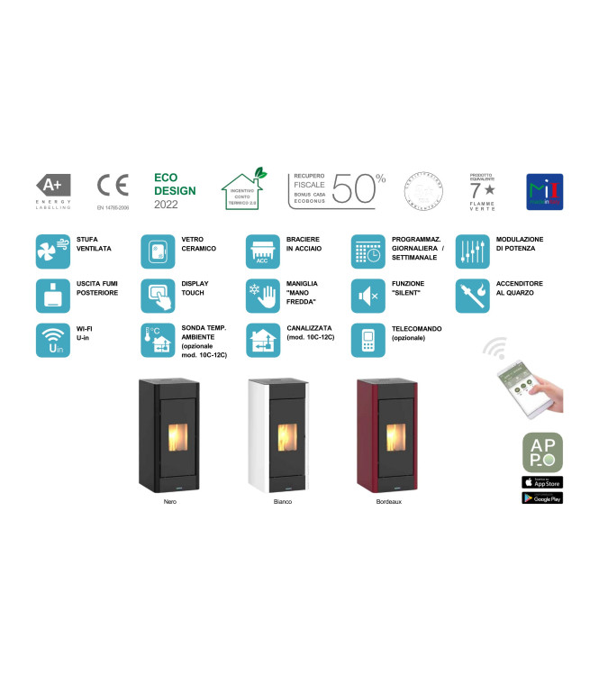 STUFA A PELLET VERONA 12 KW CANALIZZABILE 5 STELLE BIANCA - ITALICAL 104041D1