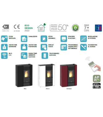 STUFA A PELLET GENOVA 10 KW CANALIZZABILE 5 STELLE BIANCA - ITALICAL 104136IC