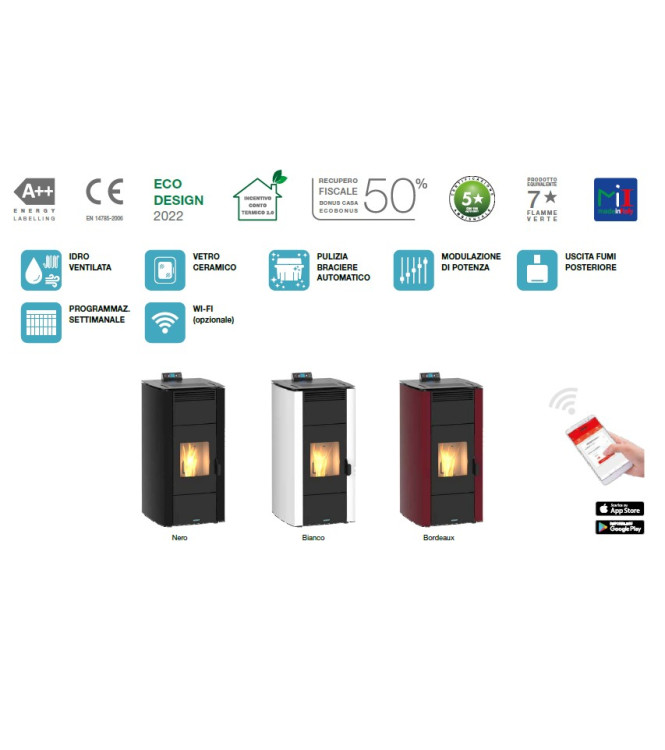 STUFA A PELLET VENEZIA 20 KW 5 STELLE BORDEAUX - ITALICAL 104271IC