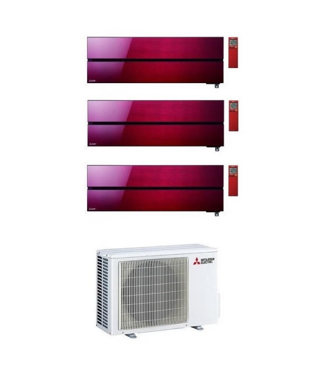 CONDIZIONATORE MITSUBISHI TRIAL SPLIT KIRIGAMINE STYLE ROSSO 9000+9000+18000 BTU WIFI INVERTER A++ /MXZ-3F68VF4