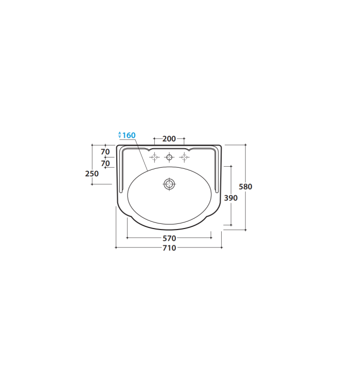 Lavabo in ceramica 71x58 cm Globo Paestum PA006BI