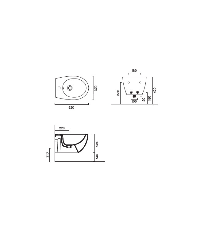 ITALY WALL HUNG BIDET 52x37 - 0718521001