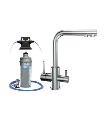 KIT MICROFILTRAZIONE PER ACQUA DA BERE CON RUBINETTO 3 VIE ARGENTO EUROACQUE KARGENT3N