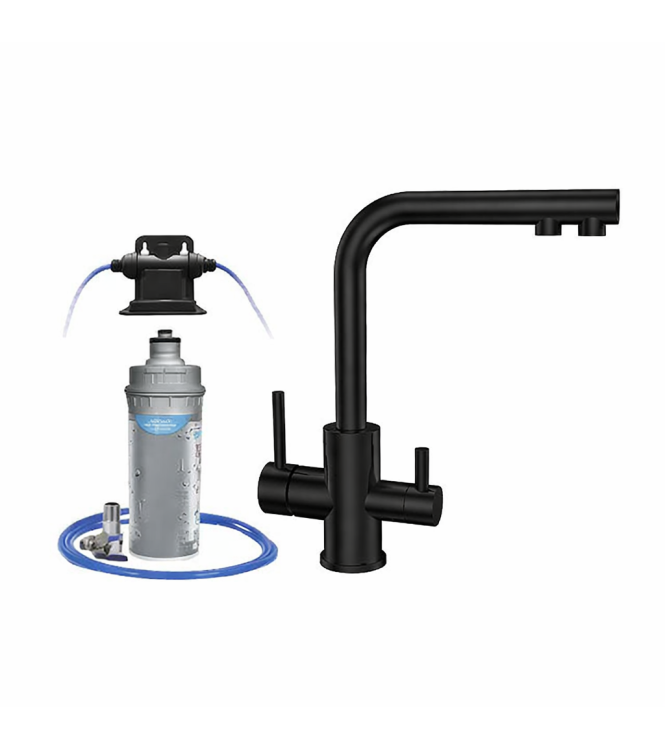 KIT MICROFILTRAZIONE PER ACQUA DA BERE CON RUBINETTO 3 VIE ARGENTO COLORE NERO OPACO - EUROACQUE KARGENT3N
