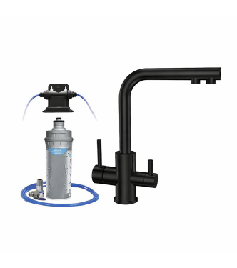 KIT MICROFILTRAZIONE PER ACQUA DA BERE CON RUBINETTO 3 VIE ARGENTO COLORE NERO OPACO - EUROACQUE KARGENT3N