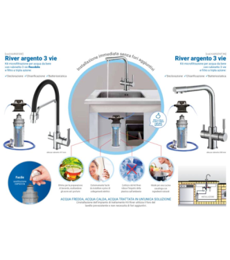 KIT MICROFILTRAZIONE PER ACQUA DA BERE CON RUBINETTO 3 VIE ARGENTO COLORE NERO OPACO - EUROACQUE KARGENT3N