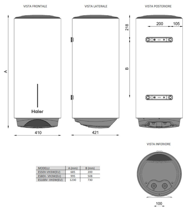 SCALDACQUA ELETTRICO 100 LITRI PENSILE MONOFASE - HAIER GA0SZAE0N