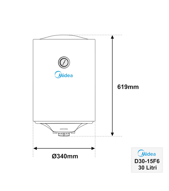 SCALDABAGNO ELETTRICO MIDEA VERTICALE 1500 W 30 LITRI BIANCO / D30-15F6