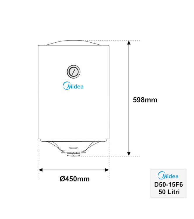 MIDEA VERTICAL ELECTRIC WATER HEATER 1500 W 50 LITERS WHITE / D50-15F6