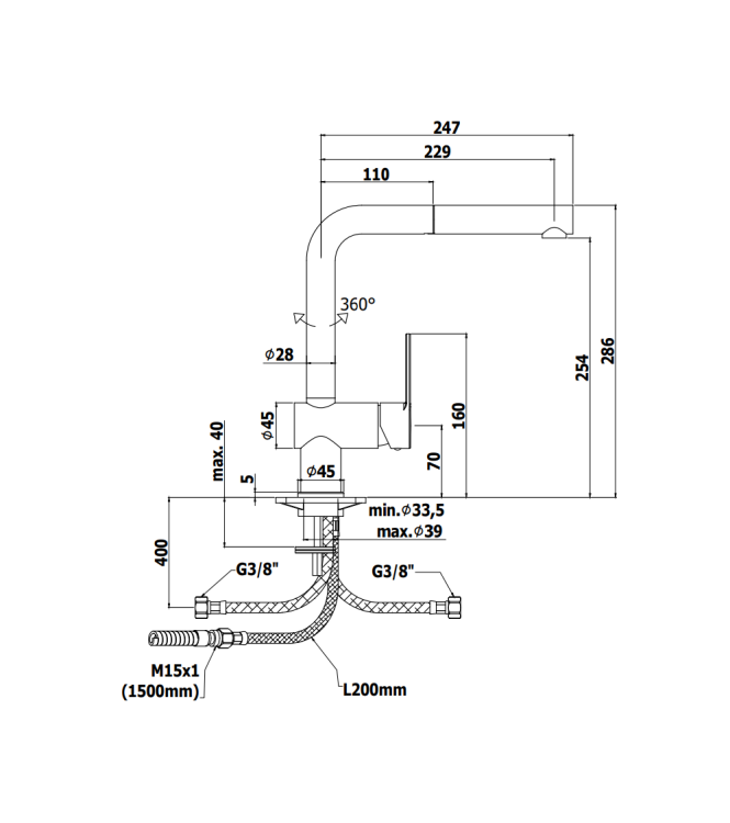 MISCELATORE MONOCOMANDO LAVELLO CON DOCCETTA ESTRAIBILE PAFFONI SERIE RINGO RIN185CR