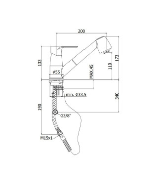 MISCELATORE MONOCOMANDO LAVELLO CUCINA CON DOCCINO ESTRAIBILE PAFFONI SERIE GREEN GR183CR