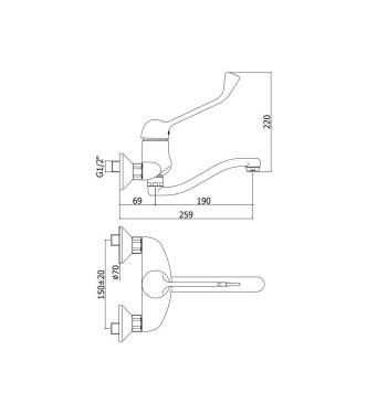 MISCELATORE MONOCOMANDO PER LAVELLO A PARETE CON LEVA CLINICA PAFFONI SERIE DUEMILA DU302CR