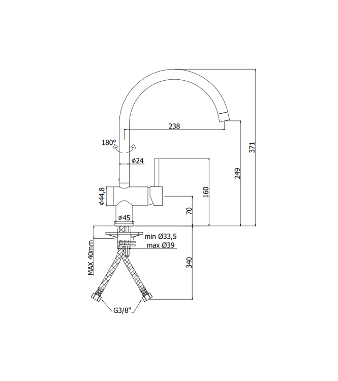 MISCELATORE MONOCOMANDO PER LAVELLO CON CANNA ORIENTABILE BIANCO OPACO PAFFONI SERIE LIGHT LIG280BO