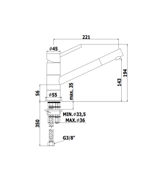MISCELATORE MONOCOMANDO PER LAVELLO CON CANNA ORIENTABILE PAFFONI SERIE BIRILLO BI182CR