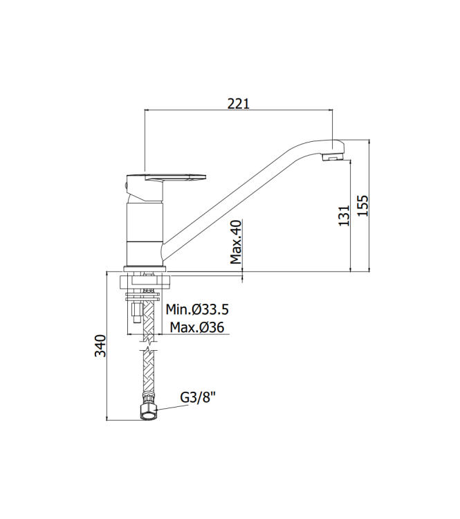 MISCELATORE MONOCOMANDO PER LAVELLO CON CANNA ORIENTABILE PAFFONI SERIE CANDY CA182TCR