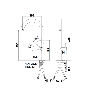 MISCELATORE MONOCOMANDO PER LAVELLO CON CANNA ORIENTABILE PAFFONI SERIE CHEF CH180CR