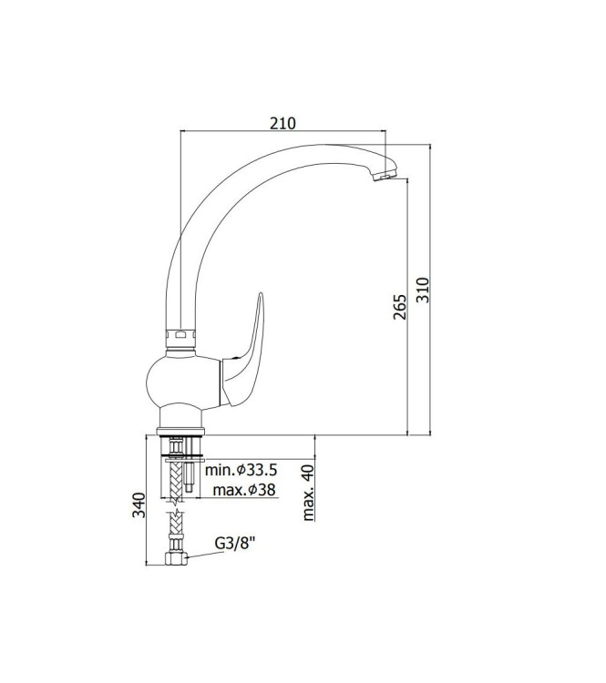 MISCELATORE MONOCOMANDO PER LAVELLO CON CANNA ORIENTABILE PAFFONI SERIE DUEMILA DU181CR