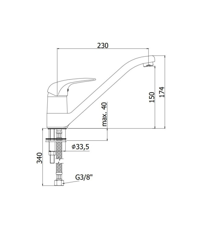 MISCELATORE MONOCOMANDO PER LAVELLO CON CANNA ORIENTABILE PAFFONI SERIE DUEMILA DU182CR