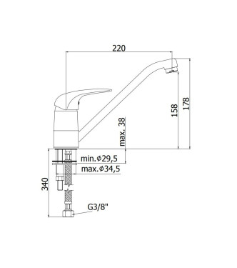 MISCELATORE MONOCOMANDO PER LAVELLO CON CANNA ORIENTABILE PAFFONI SERIE DUEMILA DU182TCR