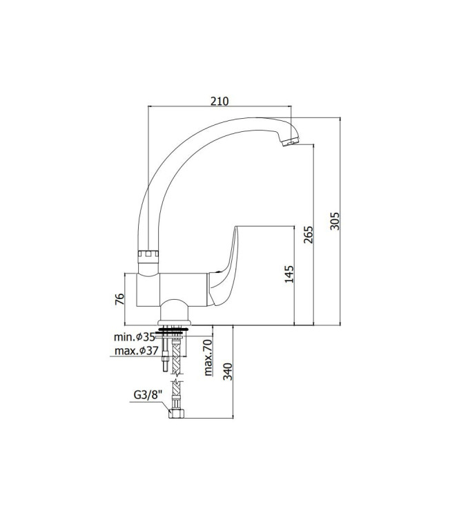 MISCELATORE MONOCOMANDO PER LAVELLO CON CANNA ORIENTABILE PAFFONI SERIE DUEMILA DU189CR