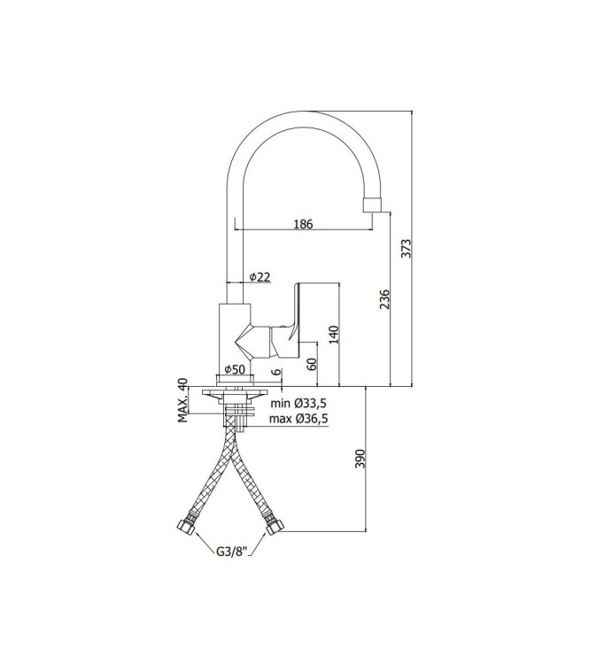 MISCELATORE MONOCOMANDO PER LAVELLO CON CANNA ORIENTABILE PAFFONI SERIE GREEN GR180CR